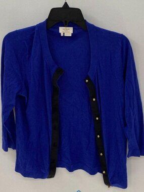 ✨ KATE SPADE Cobalt Blue Silk Cotton Trimmed Cardigan Sweater Gold Snaps M ✨